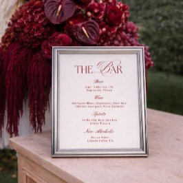 Poster Bar de Casamento Elegante Creme e Borgonha