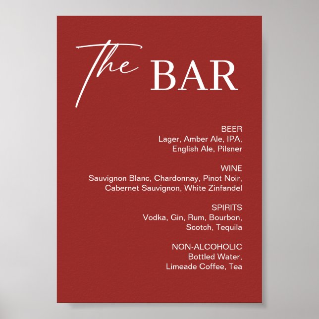 Poster Bar de Casamento Marrom Elegante de Natal  (Frente)