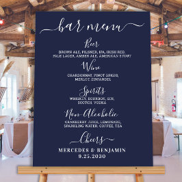Poster Bar de Casamento Personalizado Menu de Bebidas Azu