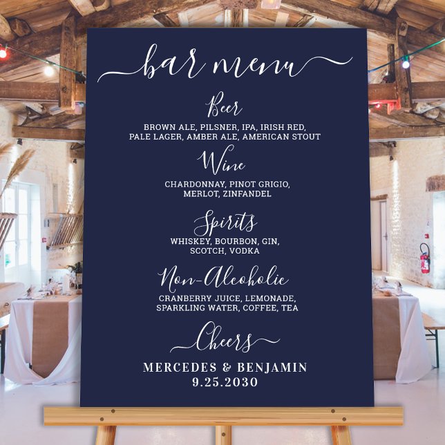 Poster Bar de Casamento Personalizado Menu de Bebidas Azu (Criador carregado)