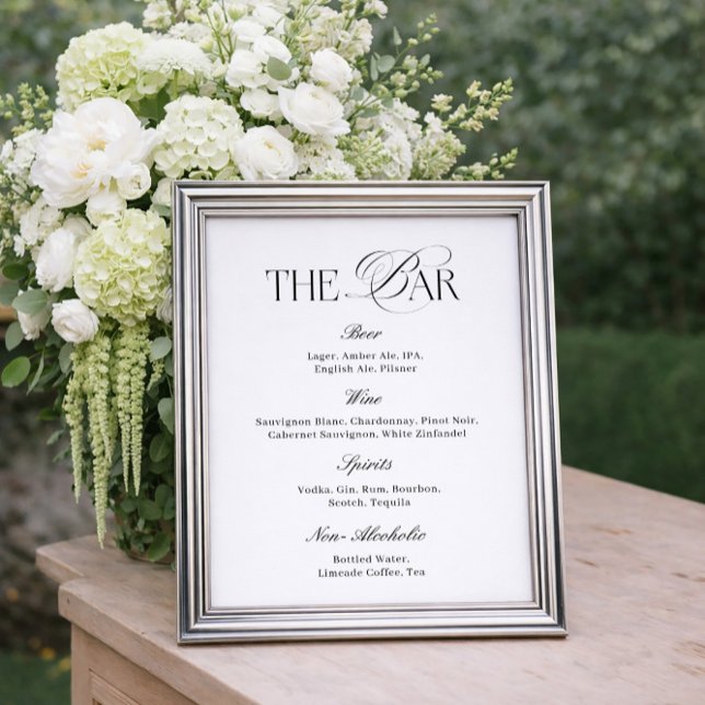 Poster Bar de Casamento Preto e Branco Elegante e Sofisti (Criador carregado)
