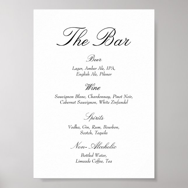 Poster Bar de Casamento Preto e Branco Elegante e Sofisti (Frente)
