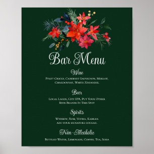 Poster Bar de Casamento Verde Floral de Poinsettia de Nat
