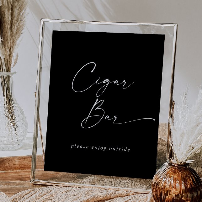 Poster Bar de Charutos Negra Negra Negra Moderna (Modern Script Dark Black Wedding Cigar Bar Poster)