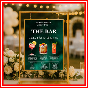 Poster Bar de Drinks com Assinatura Verde Esmeralda