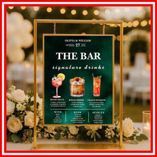 Poster Bar de Drinks com Assinatura Verde Esmeralda (Criador carregado)