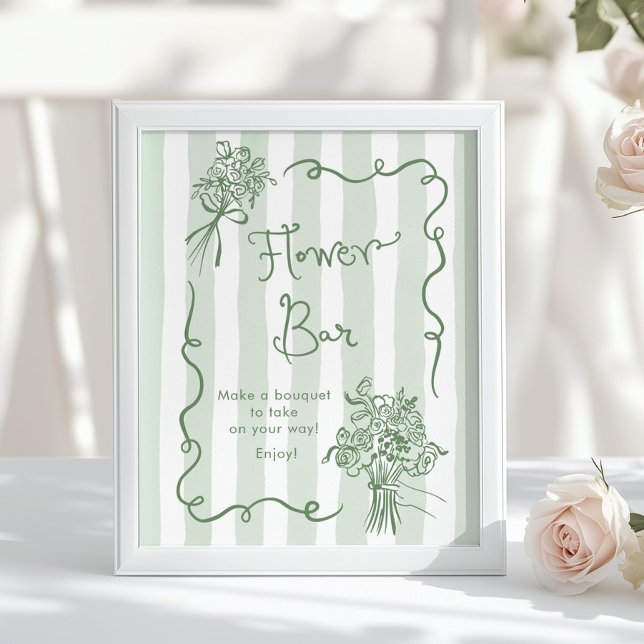 Poster Bar de Flores Caprichoso Verde Sage Desenhado à Mã (Criador carregado)