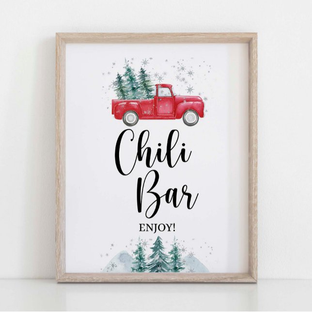 Poster Bar de inverno - Símbolo Red Xmas Tree Truck (Chili Bar Sign Winter Red Christmas Tree Truck Theme)