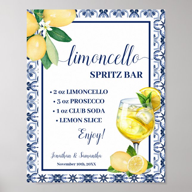 Poster Bar de Limoncello Spritz Mediterrâneo Casamento Ch (Frente)