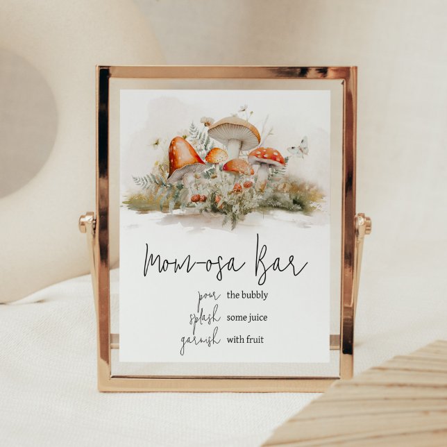 Poster Bar de Mãe Osa, Floresta de Cogumelos Encantada (Enchanted Mushroom Baby Shower Mom Osa Bar Sign)