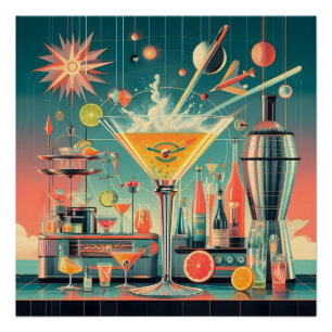 Pôster Bar de Martini Citrino Futurista dos Meados do Séc