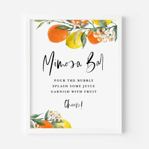 Poster Bar de Mimosa Botânico Boho com Laranja e Limão
