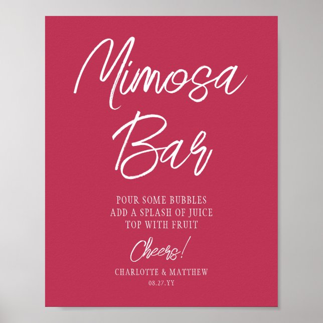 Poster Bar de Mimosa Brindes Moderno Script Viva Magenta (Frente)