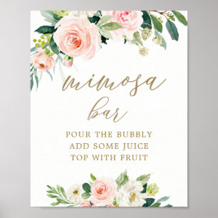 Poster Bar de Mimosa com Aquarela Rosa Elegante