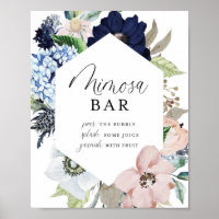 Bar de Mimosa com Moldura Floral Azul-Marinho e Ro