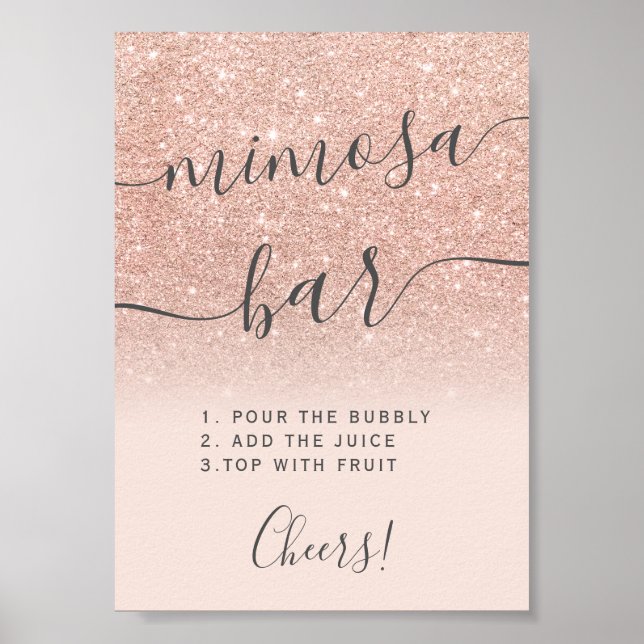 Poster Bar de mimosa de blush ombre com brilho dourado ro (Frente)