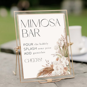 Poster Bar de Mimosa Floral Boêmio e Penas