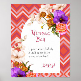 Poster Bar de Mimosa Floral de Linha Retro para Chá de No