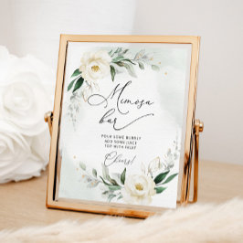 Poster Bar de Mimosa floral dourado com folhagem Greneery
