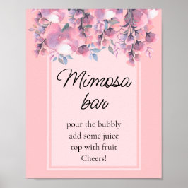 Poster Bar de Mimosa Floral Moderno de Outono Rosa Empoei