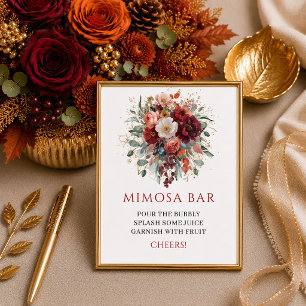 Poster Bar de mimosa floral romântico outono marsala
