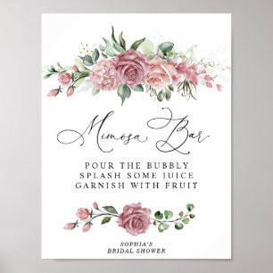 Poster Bar de Mimosa Floral Rosa Po dusty para Chá de Noi