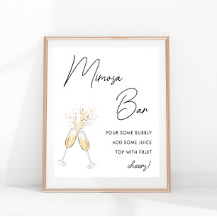 Poster Bar de Mimosa Minimalista para Chá de Noiva com Le