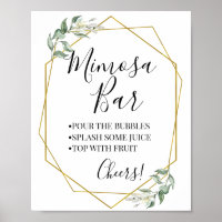 Bar de mimosa noivado chá de noiva verde dourado
