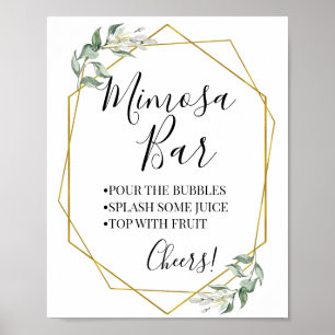 Poster Bar de mimosa noivado chá de noiva verde dourado