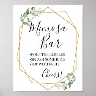 Poster Bar de mimosa noivado chá de noiva verde dourado