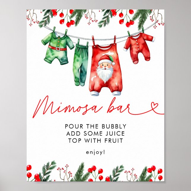 Poster Bar de Mimosa para Chá de Bebê do Papai Noel de Na (Frente)