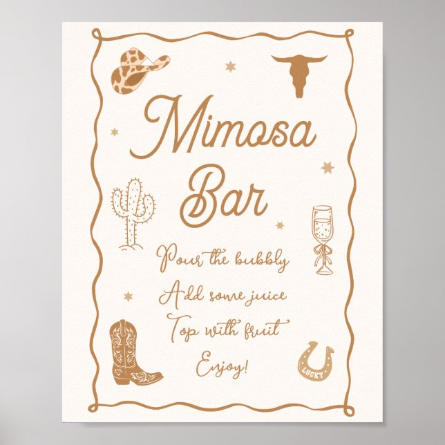 Poster Bar de Mimosa para Chá de Noiva Boots e Bolhas (Frente)