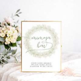 Poster Bar de Mimosa para Chá de Noiva com Flores Brancas