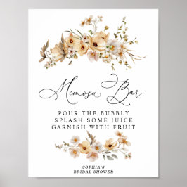 Poster Bar de Mimosa para Chá de Noiva com Flores Selvage