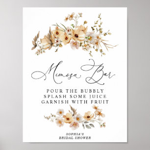 Poster Bar de Mimosa para Chá de Noiva com Flores Selvage