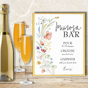 Poster Bar de Mimosa para Chá de Noiva com Flores Silvest