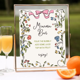 Poster Bar de Mimosa para Chá de Noiva com Laço Floral De