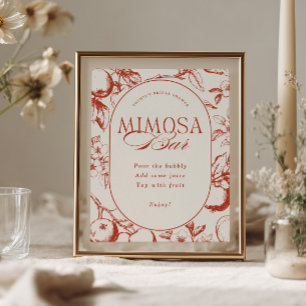 Poster Bar de Mimosa para Chá de Noiva da Maçã 'Perfect O