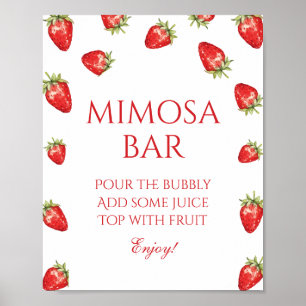 Poster Bar de Mimosa para Chá de Noiva de Morango