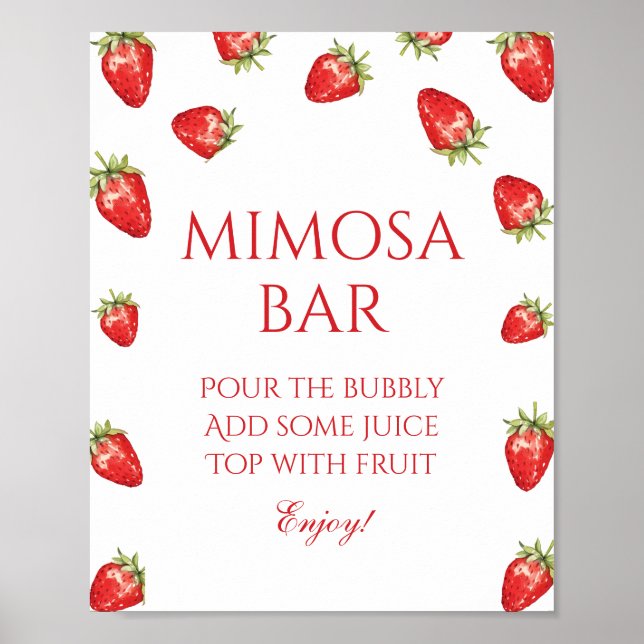 Poster Bar de Mimosa para Chá de Noiva de Morango (Frente)