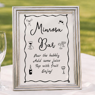 Poster Bar de Mimosa para Chá de Noiva Desenhado à Mão co