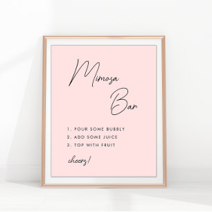 Poster Bar de Mimosa para Chá de Noiva Minimalista Rosa
