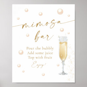 Poster Bar de Mimosa para Chá de Noiva Pérolas e Prosecco