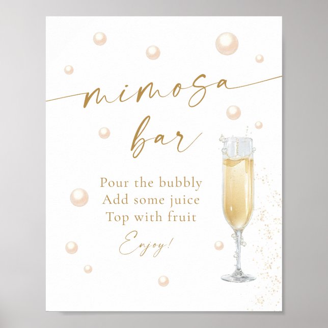 Poster Bar de Mimosa para Chá de Noiva Pérolas e Prosecco (Frente)