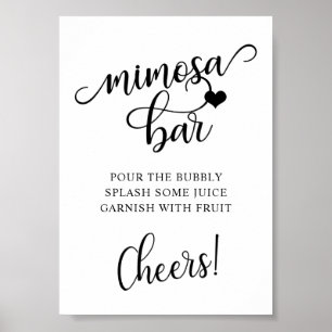 Poster Bar de Mimosa para Festa de Noivado Preto e Branco