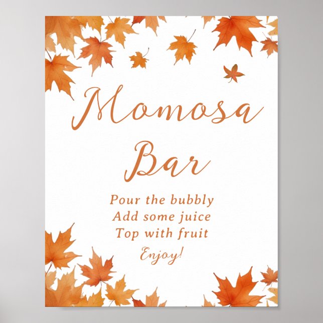 Poster Bar de Mimosas para Chás de Bebê de Outono (Frente)