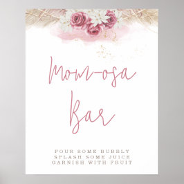 Poster Bar de Momosa de Rosas Cor-de-Rosa Tropical Boho C