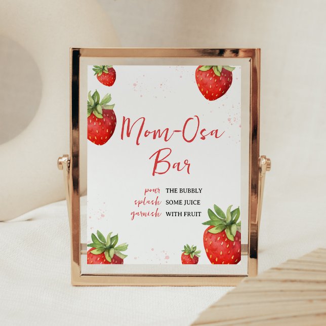 Poster Bar de Osa Mínimo de Morango Vermelho (Berry Sweet Baby Shower Mom Osa Bar Sign)