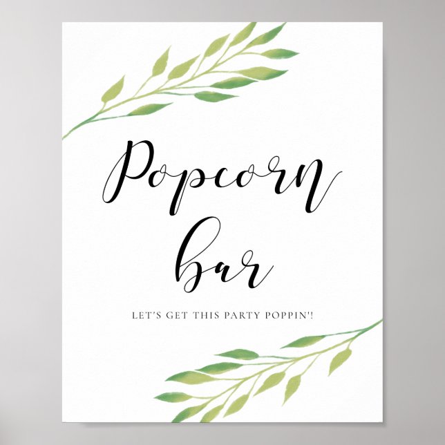 Poster Bar de pipoca Verde de aquarela deixa sinal de cas (Frente)
