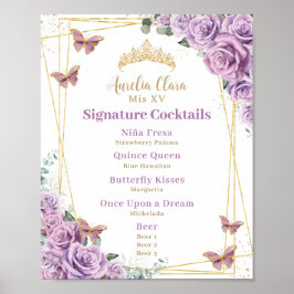 Poster Bar de Quinceanera Floral Purple Lilac